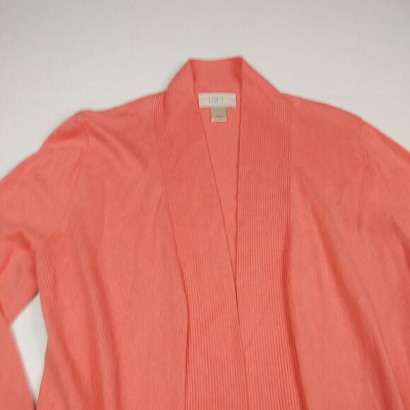 LOFT Womens Draped Open Front Cardigan Coral Orange Long Sleeve Knit Sweater XS - Picture 2 of 10